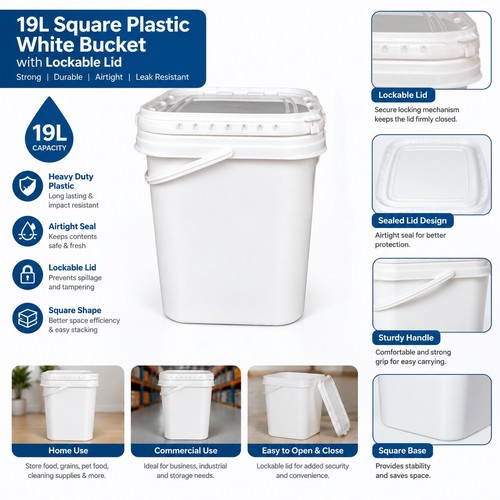 19l square white bucket with - white,